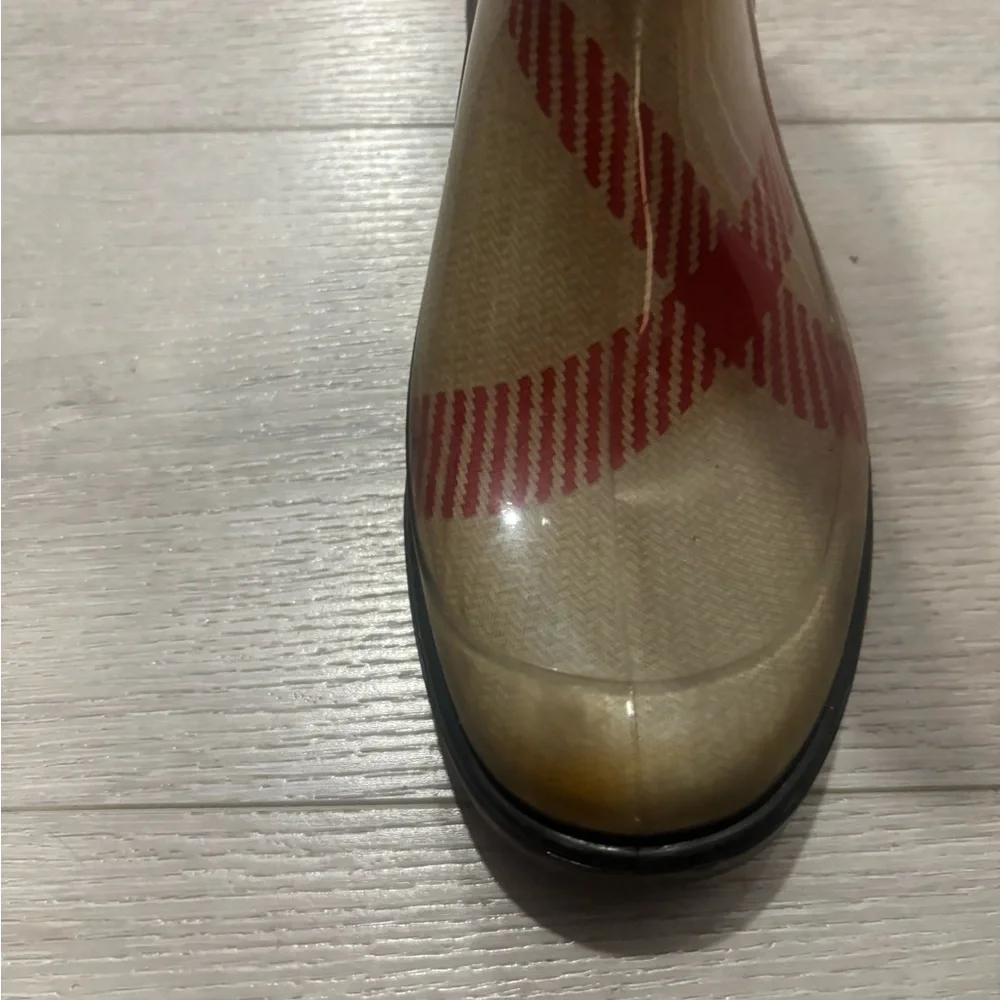 Burberry Beige Black and Red Plaid Rain Boots - Picture 6 of 7